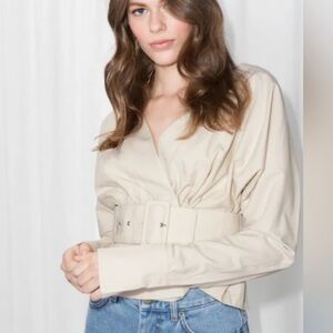 & other stories Beige Long Sleeve Wrap Top with Belt size S